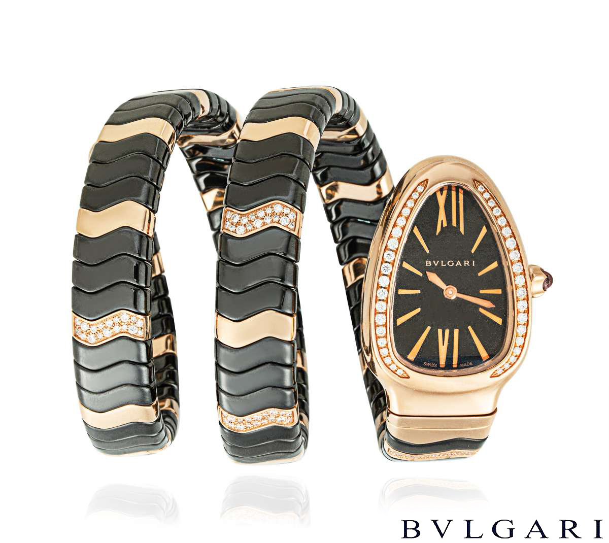 Bvlgari Serpenti Spiga Rose Gold Diamonds Black Ceramic 102128
